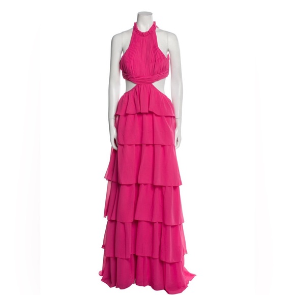 NWT Ieena For Mac Duggal Tiered Ruffle Pleated High Neck Evening Gown S Small - Picture 2 of 9